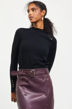 Button Detail Mock Neck Sweater