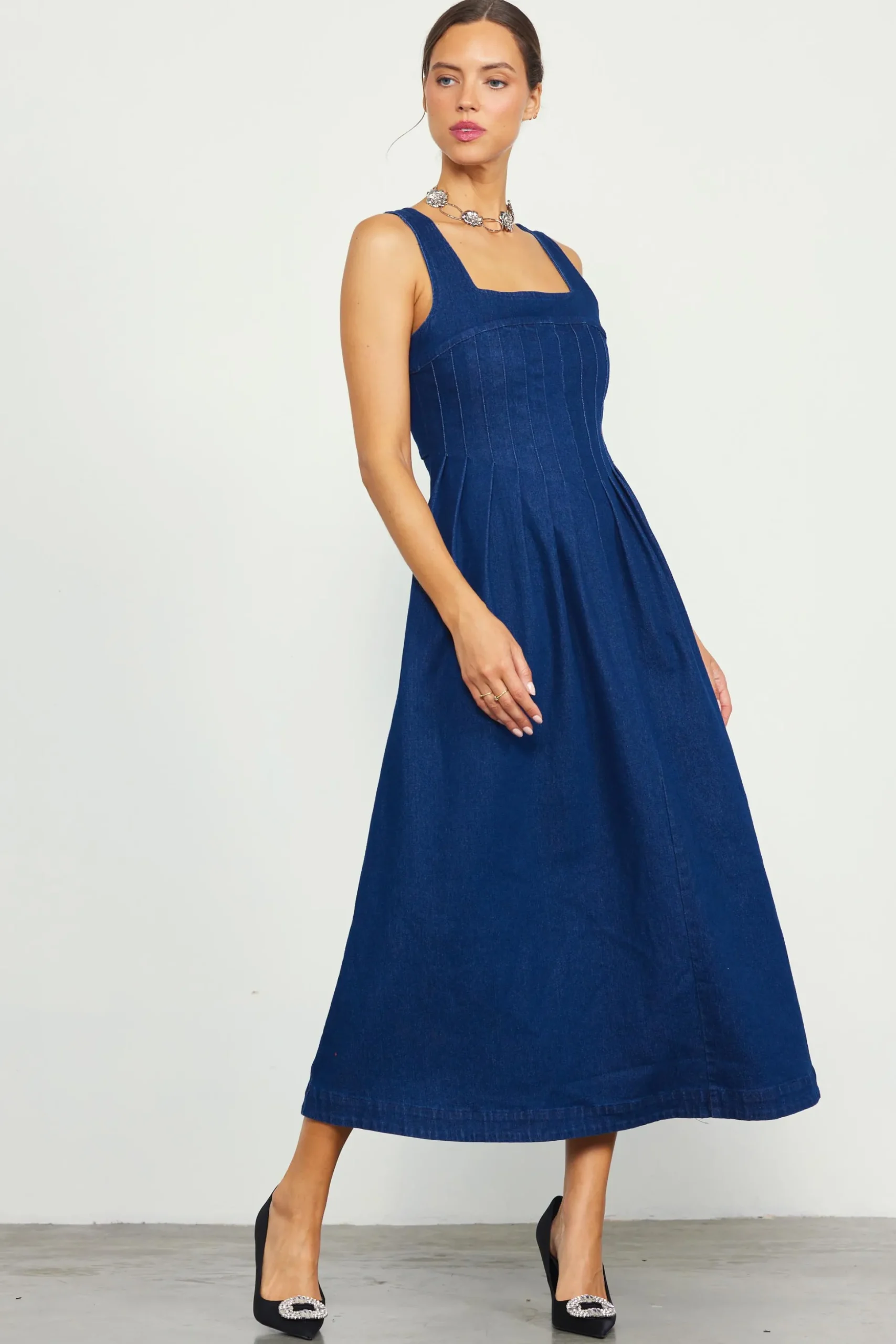Corset Denim Pleated Dress