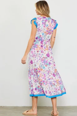 Magnolia Border Print Flutter Sleeve Dress