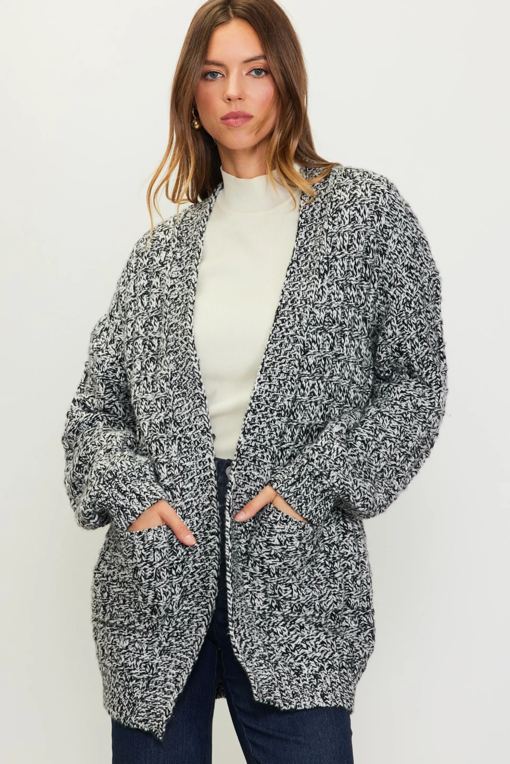 Open Front Marled Cardigan