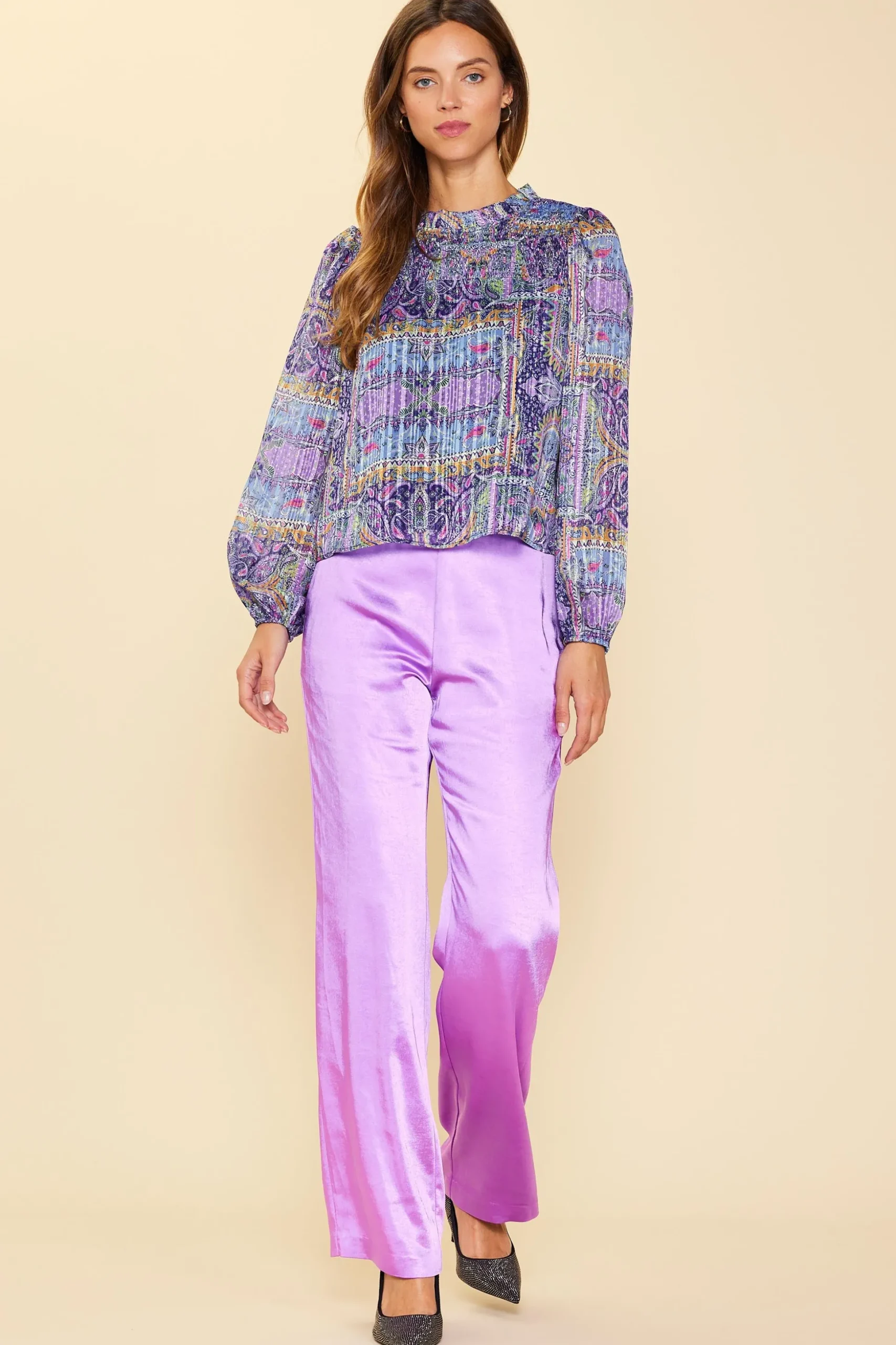 Paisley Motif Smocked Detail Top