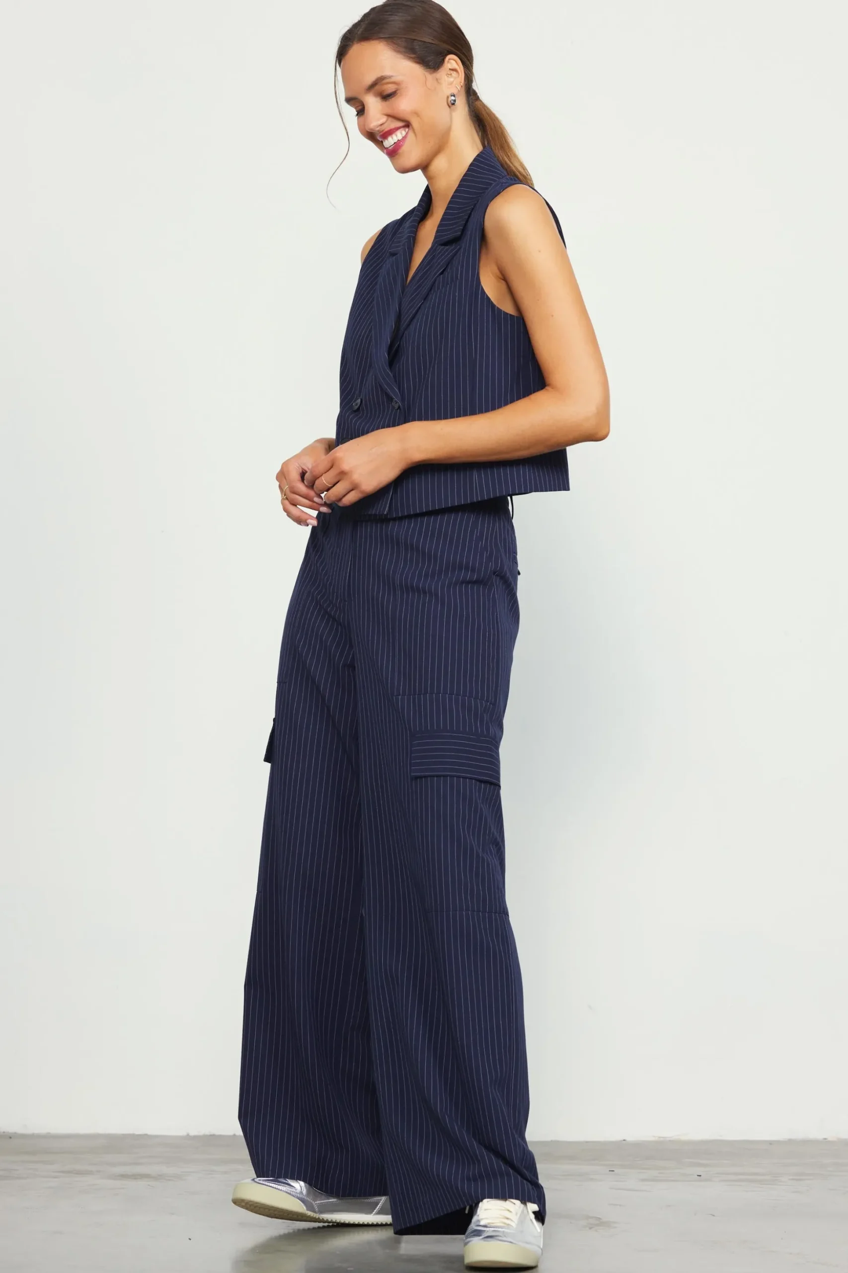 Pinstriped Cargo Wide Leg Pants
