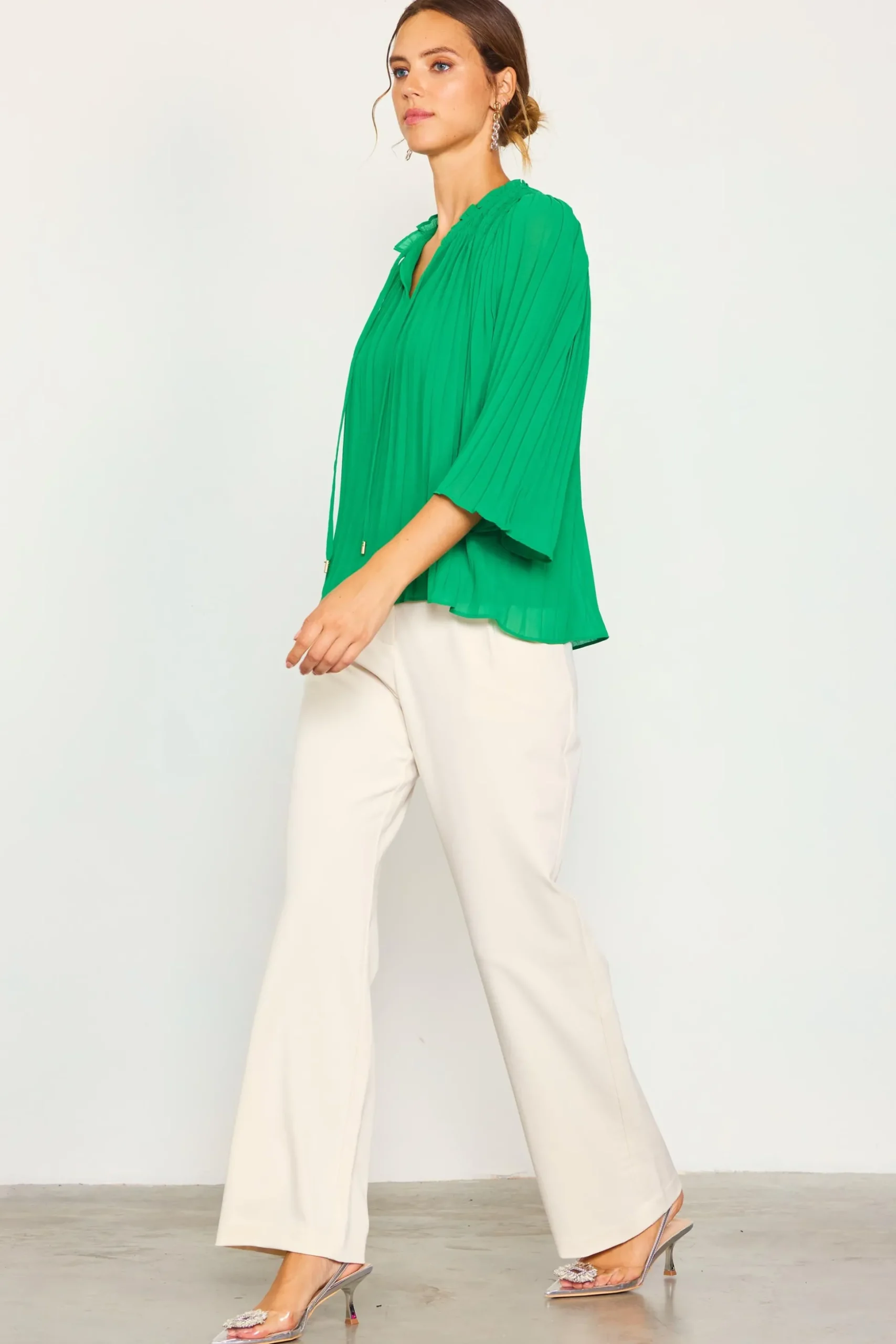 Pleated Ruffled Trim Top