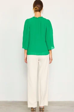 Pleated Ruffled Trim Top