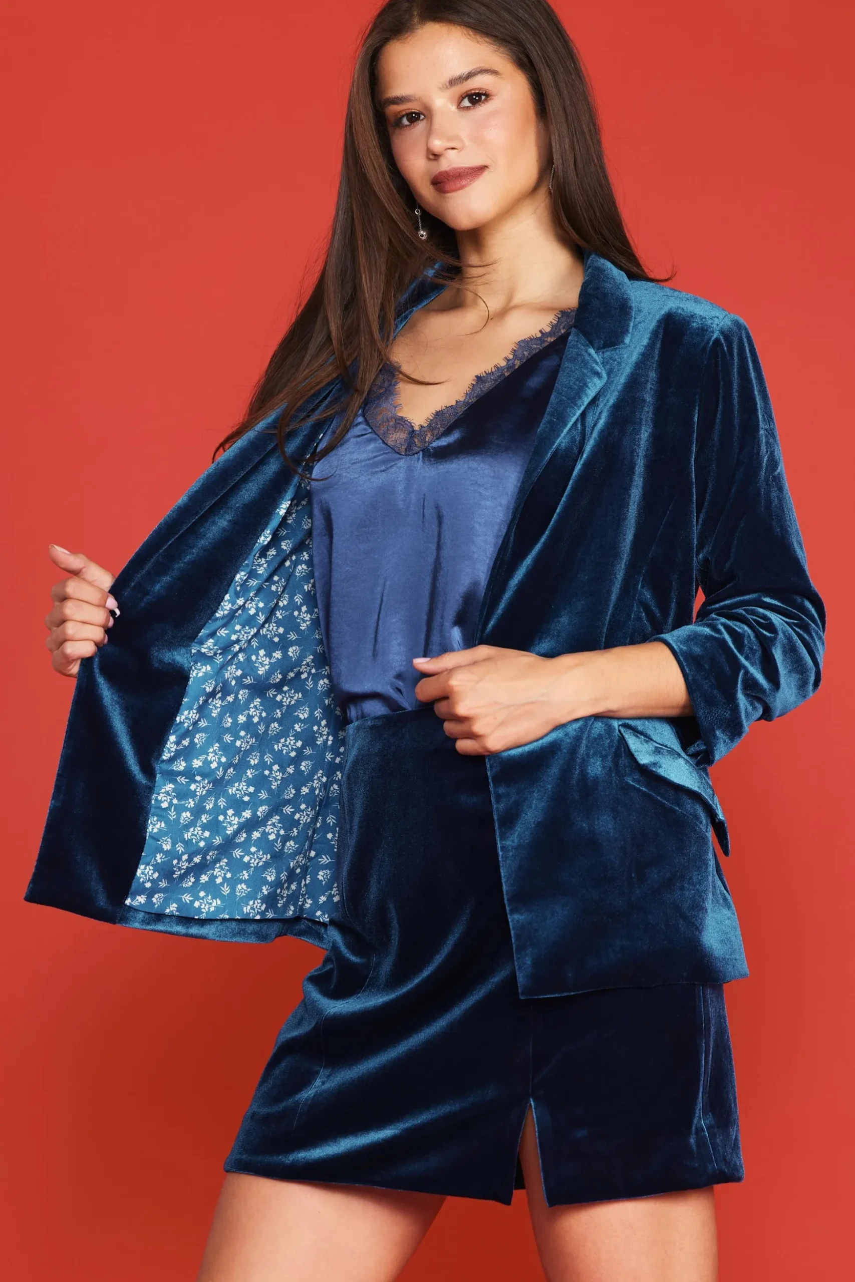 Ruched Velvet Blazer